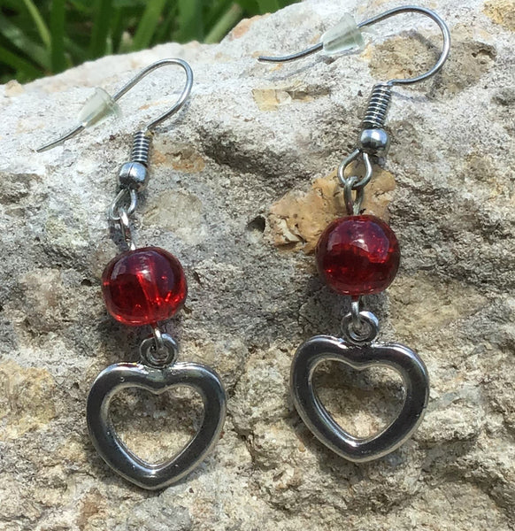 Red Heart Dangle Earrings