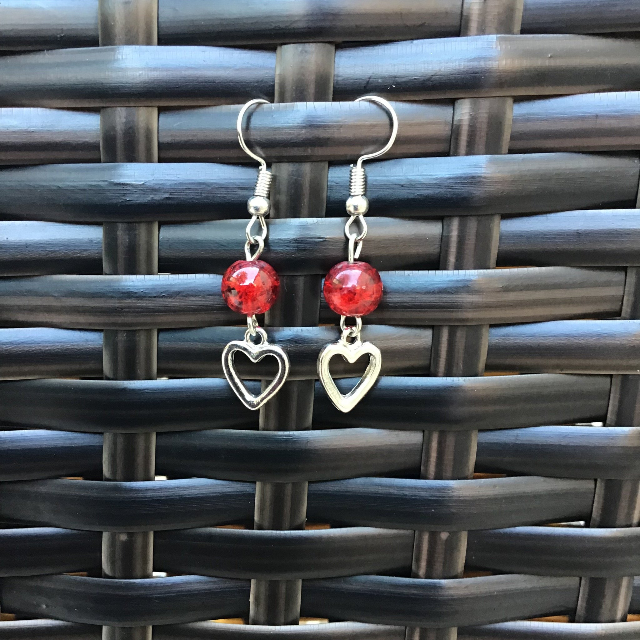 Red Heart Dangle Earrings