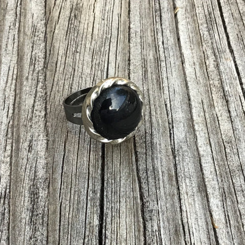 Roped Black Round Ring